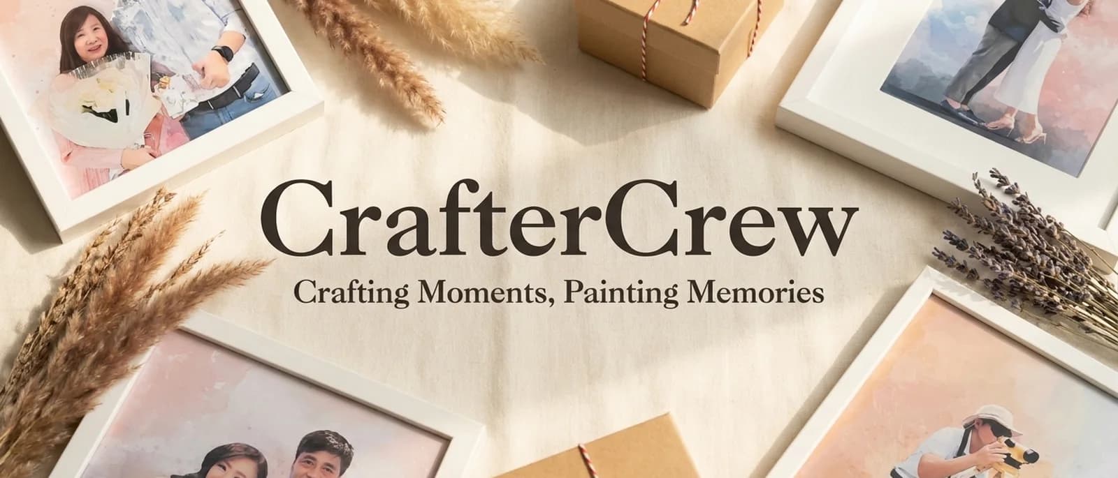 CrafterCrew — Crafting Moments, Painting Memories ภาพประกอบกรอบรูปสีน้ำจัดวางบนผ้าลินิน