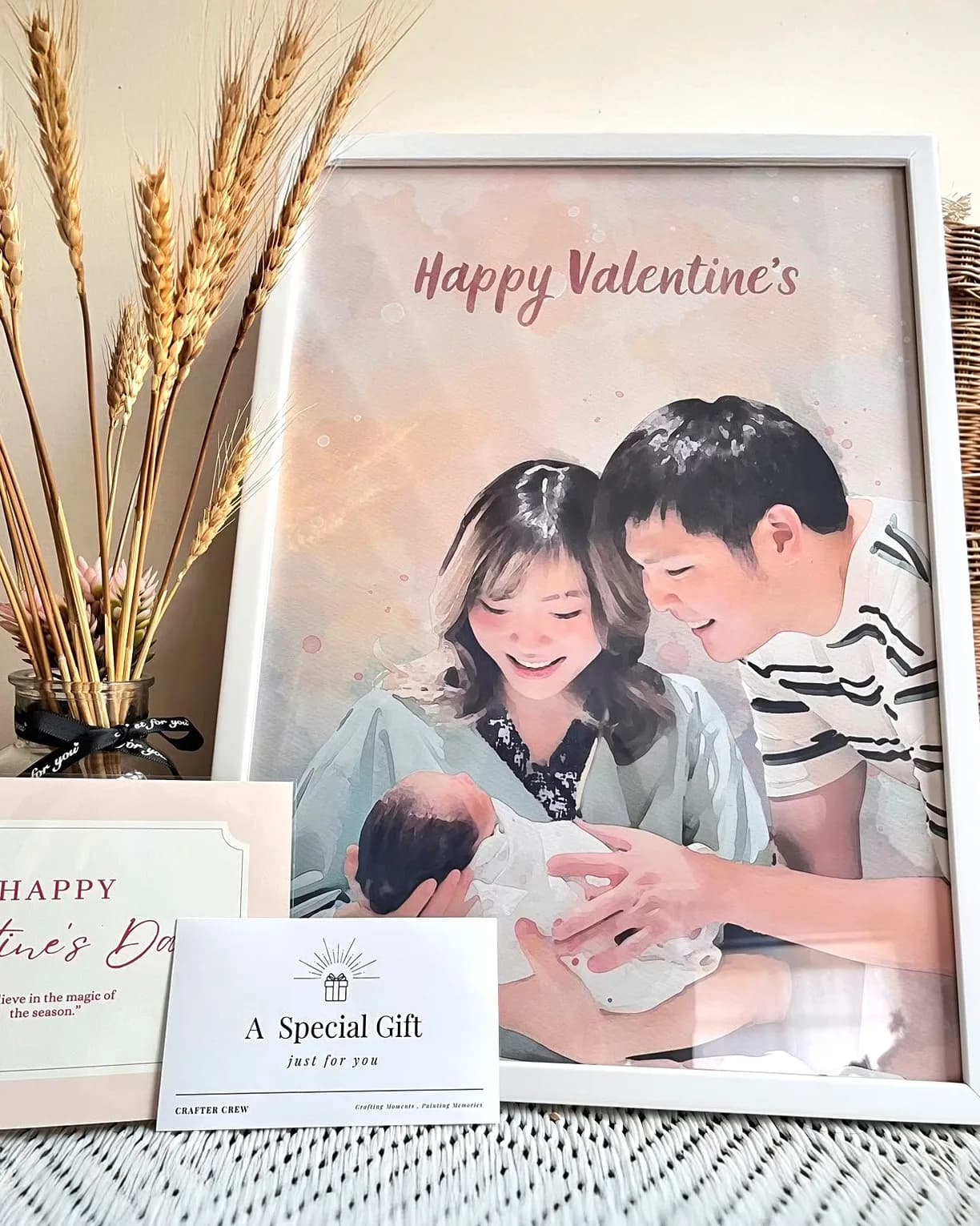 ภาพวาดสีน้ำคุณพ่อคุณแม่กับลูกน้อยแรกเกิด